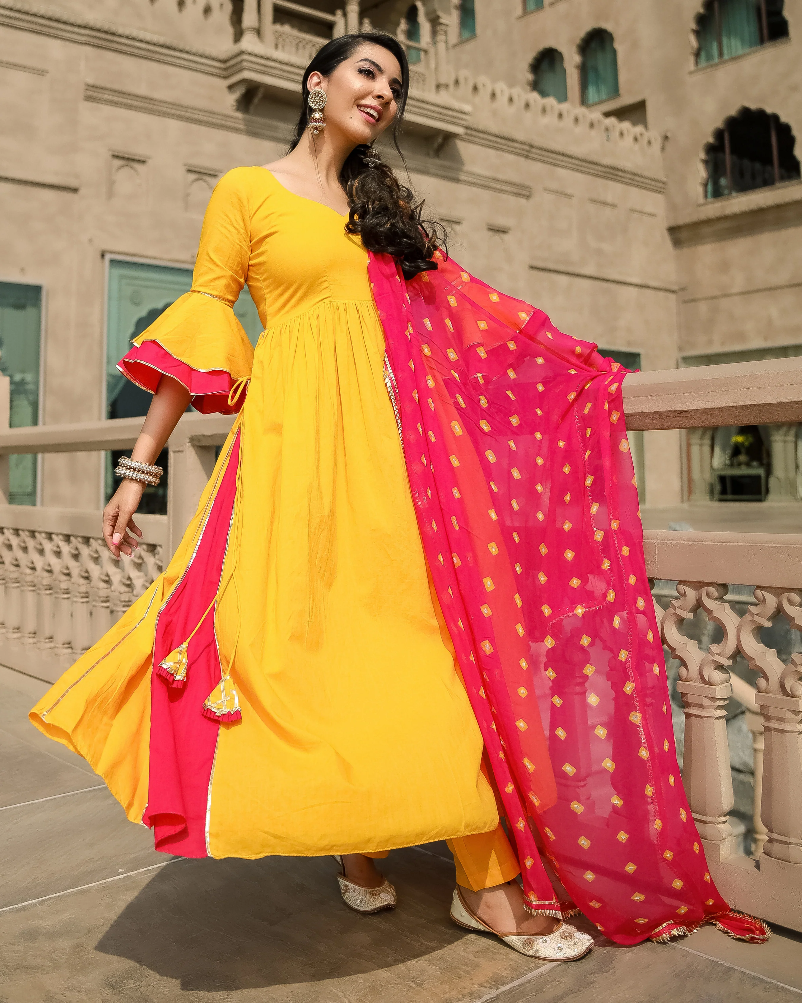 Yellow Beat Leheriya Gota Suit Set - Image 9