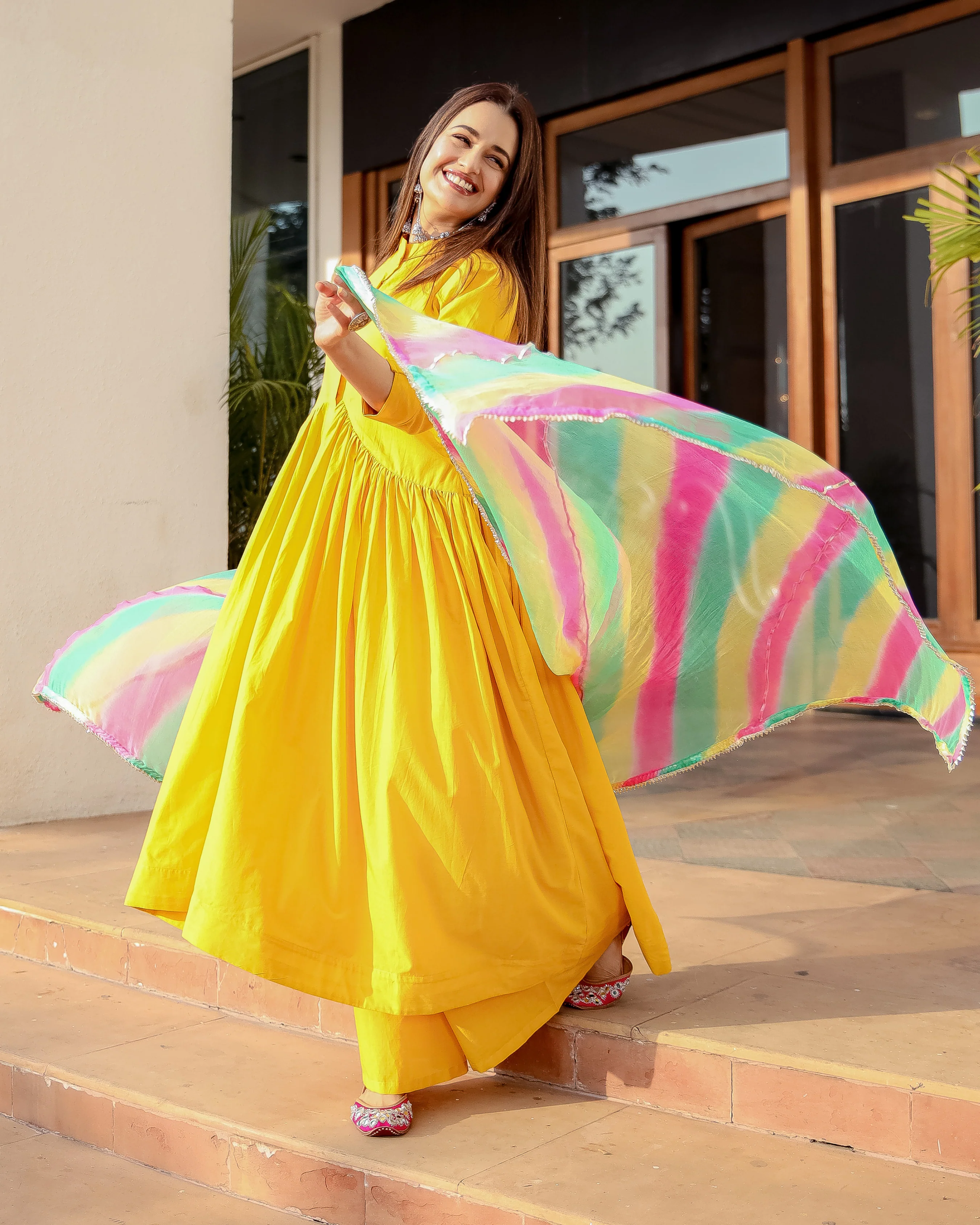 Yellow Blush Leheriya Suit Set - Image 8