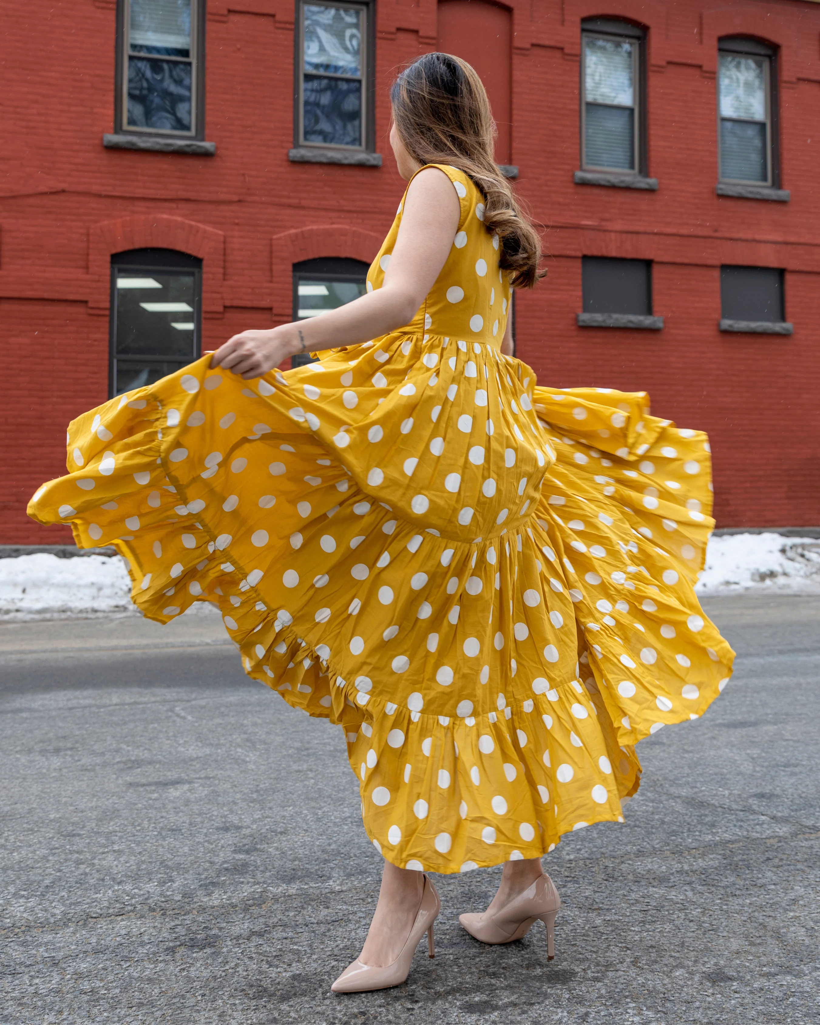 Yellow Daffy Polka Cotton Dress - Image 4