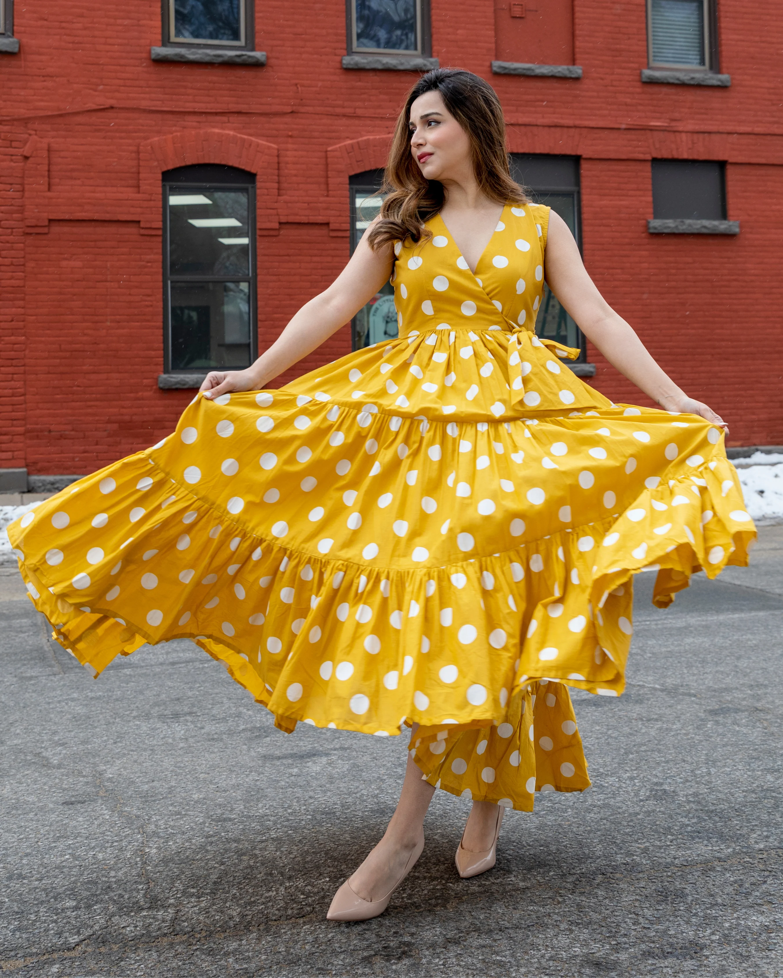 Yellow Daffy Polka Cotton Dress - Image 6