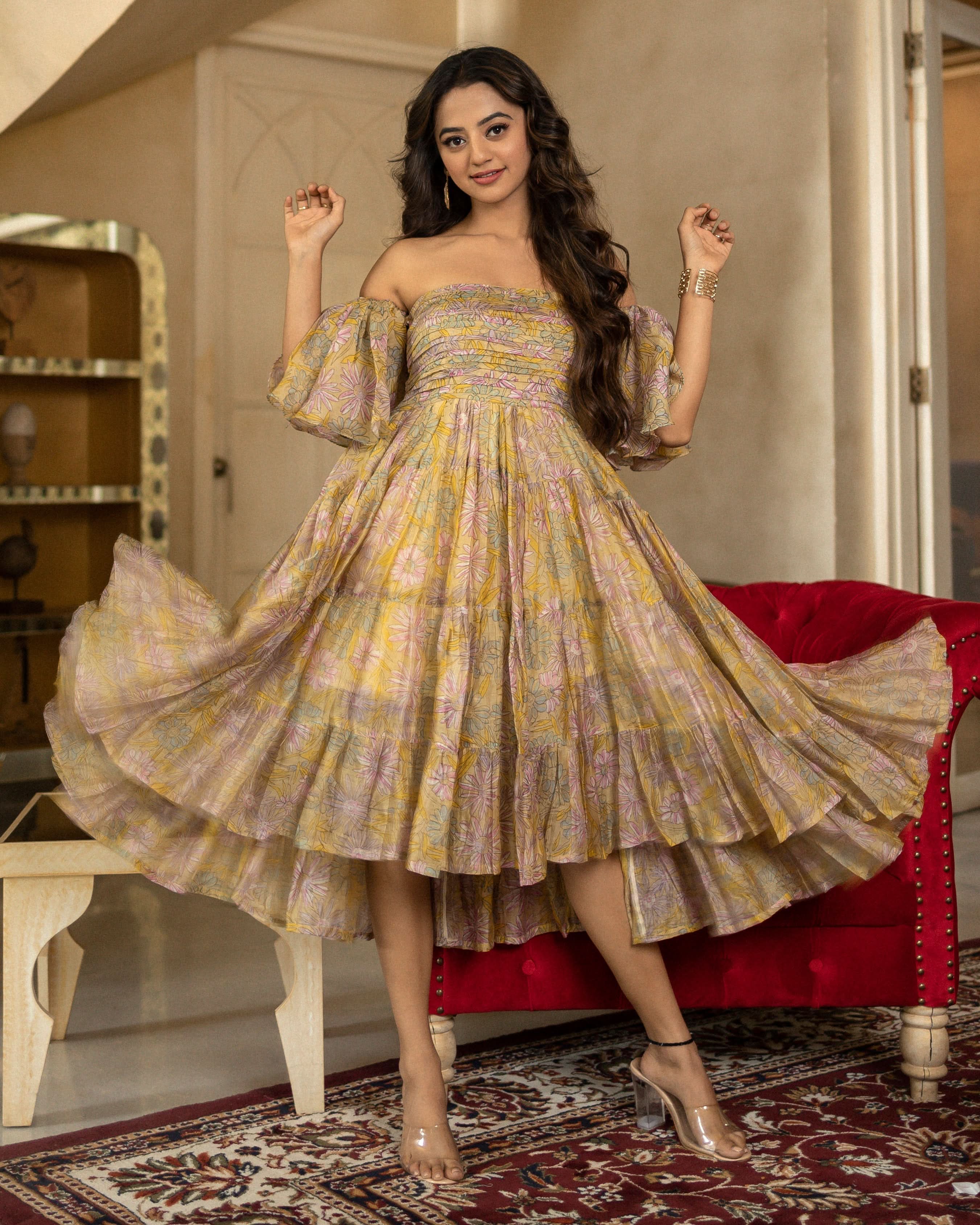 Yureni Chanderi Tier Dress - Image 3