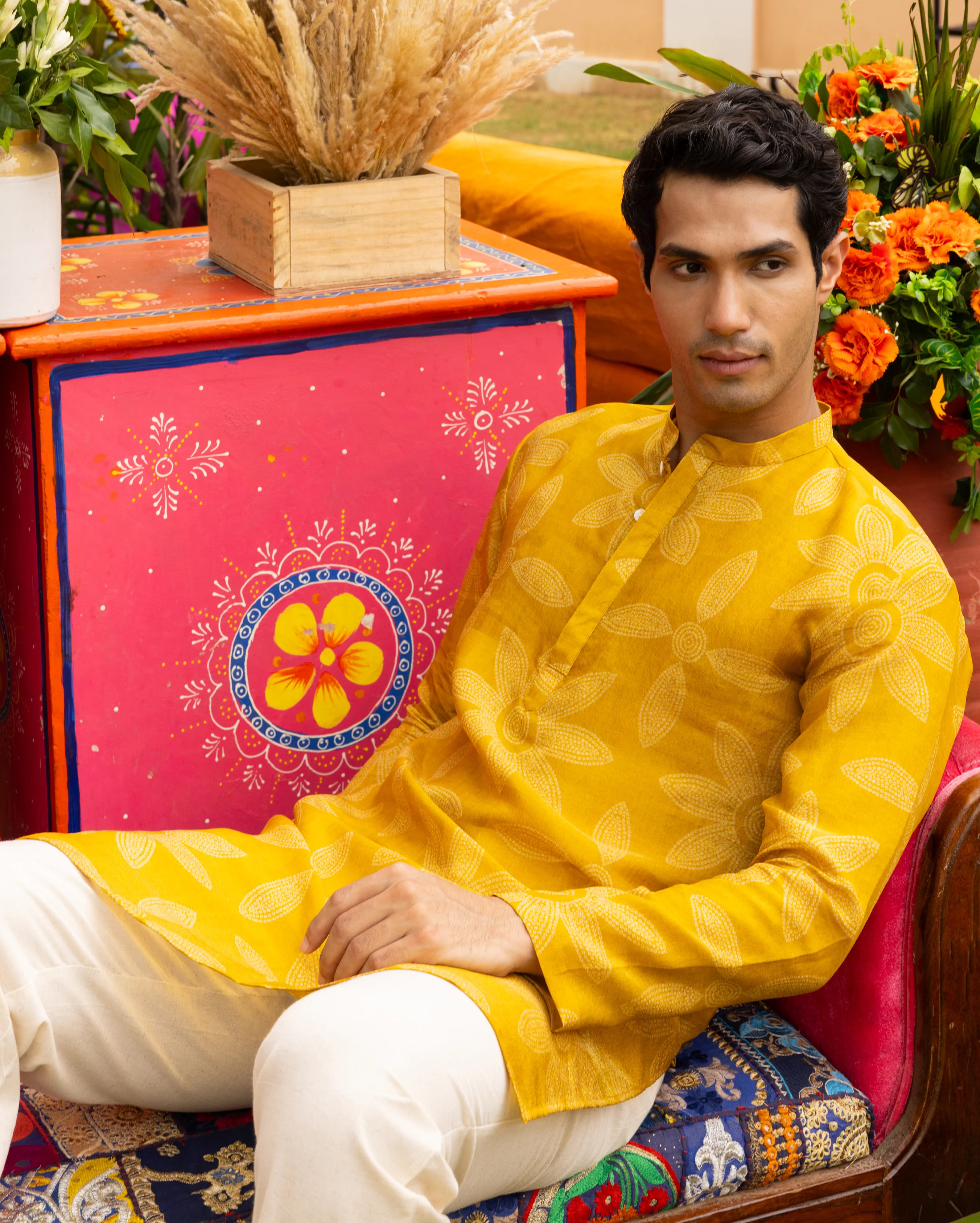 Yuvan Yellow Bandhani Chanderi Kurta - Image 2