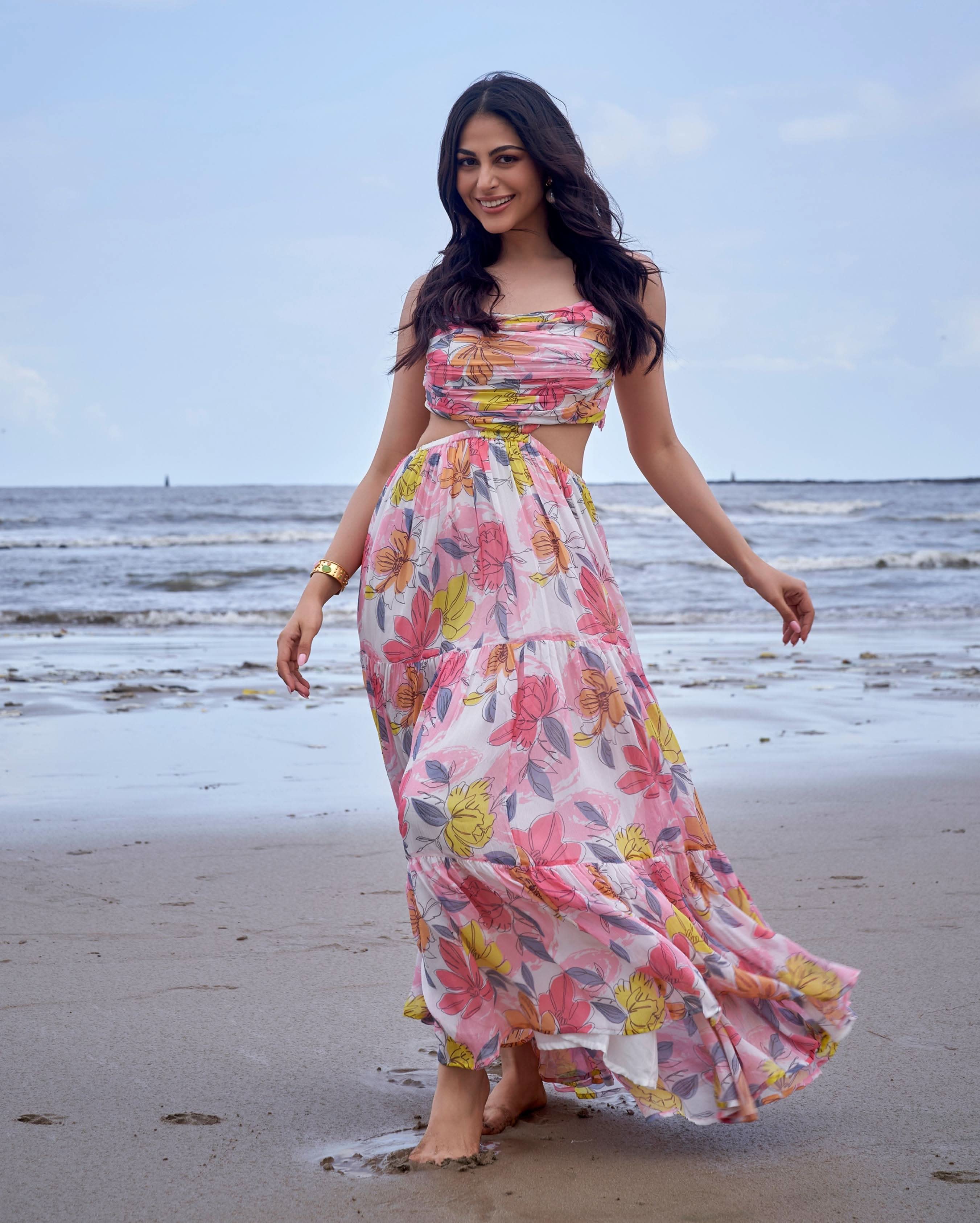 Zahri Pink Printed Chiffon Dress - Image 3