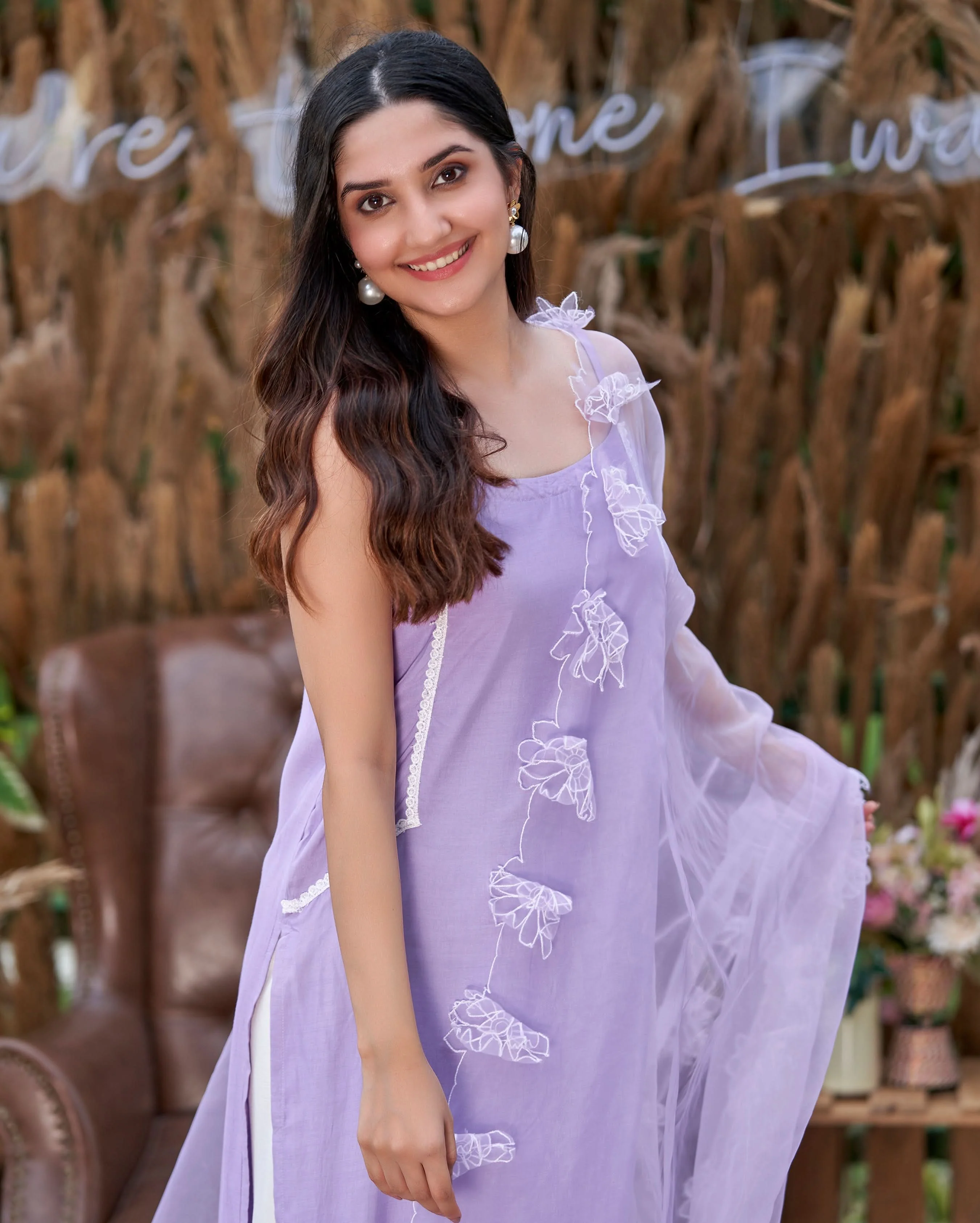 Zane Lavendar Solid Silk Kurta Set - Image 4