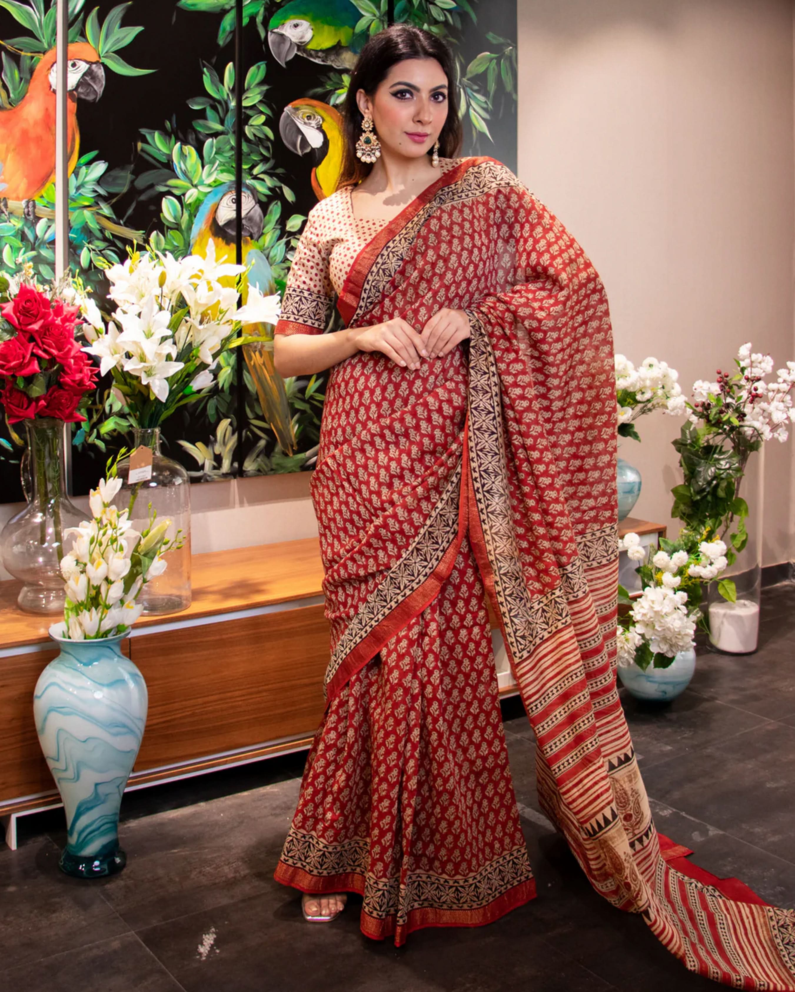 Zarah Handblock Chanderi Silk Saree - Image 4
