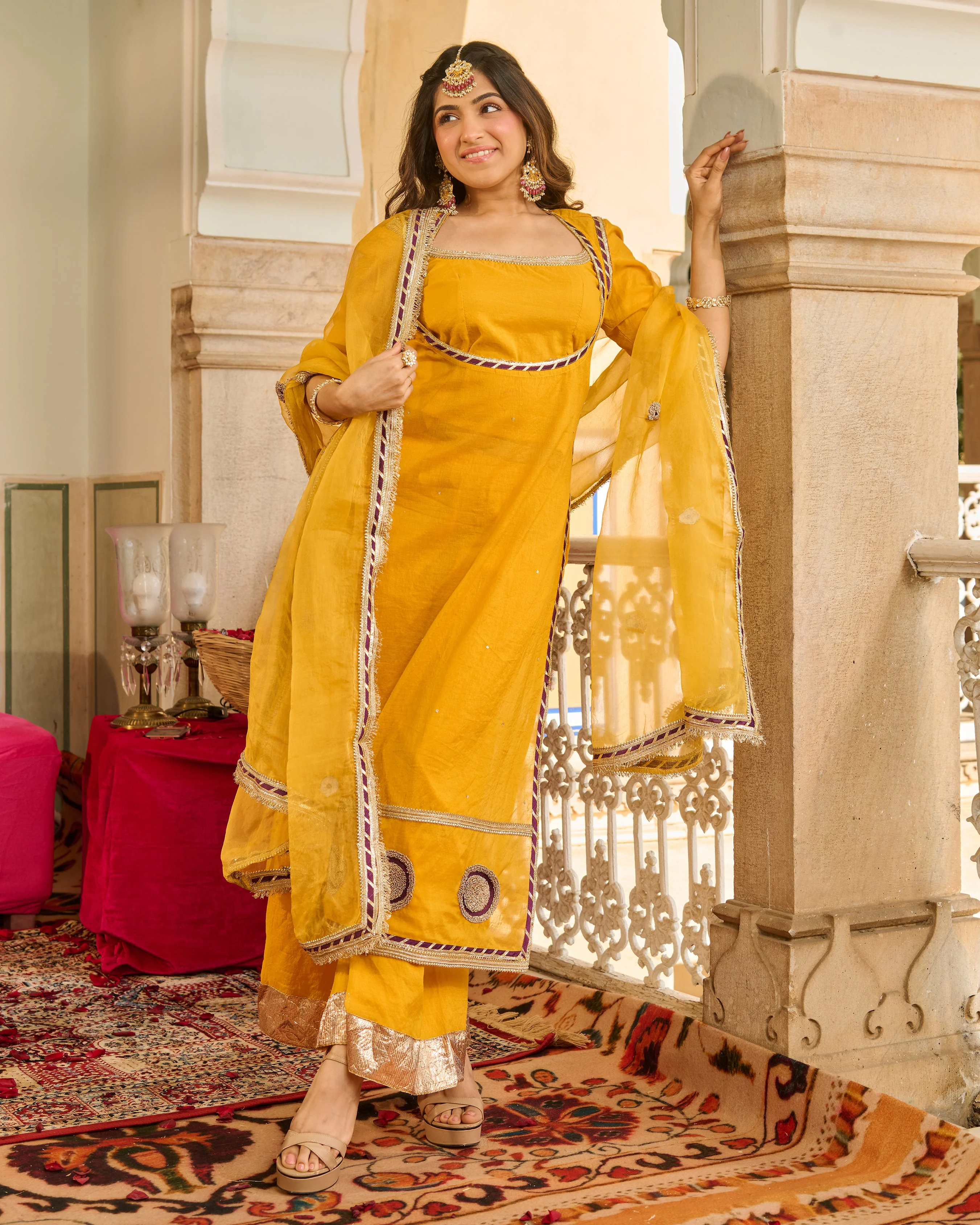 Zeal Mustard Solid Chanderi Suit Set - Image 2