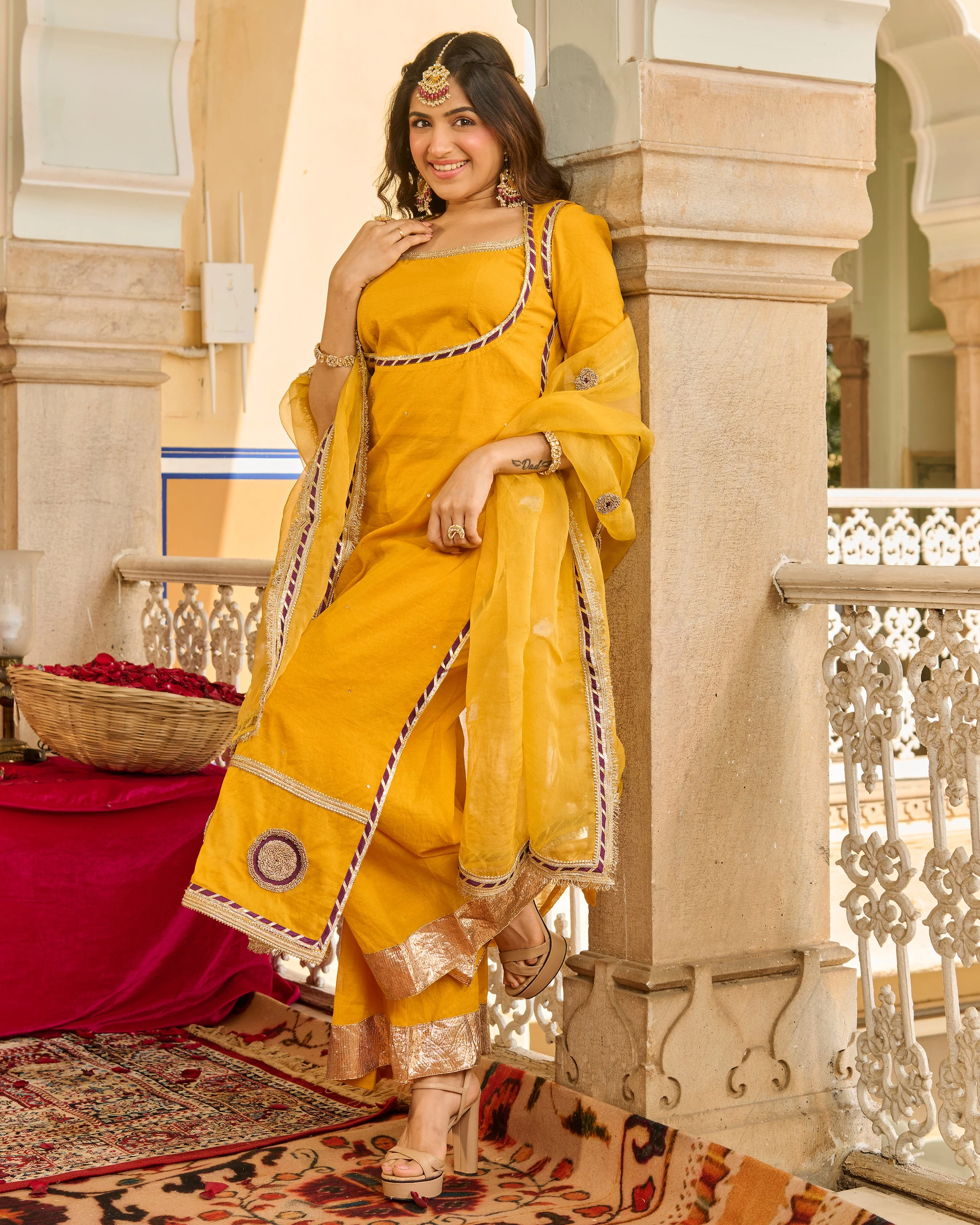 Zeal Mustard Solid Chanderi Suit Set - Image 3