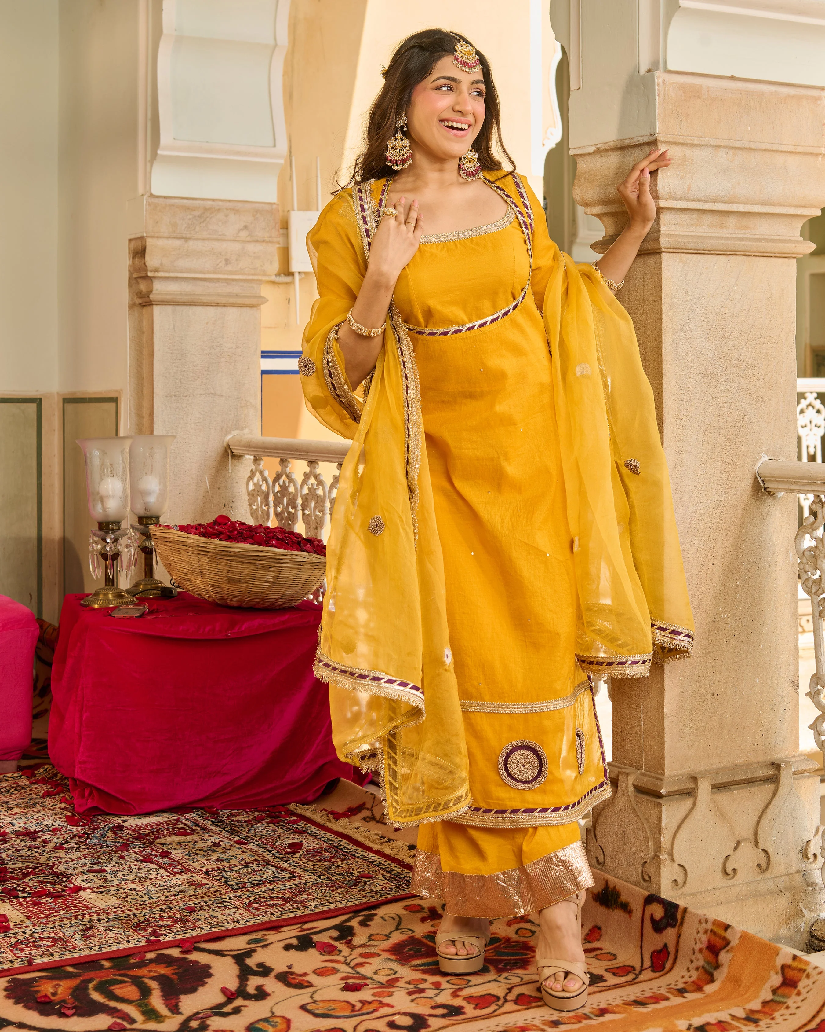 Zeal Mustard Solid Chanderi Suit Set - Image 4