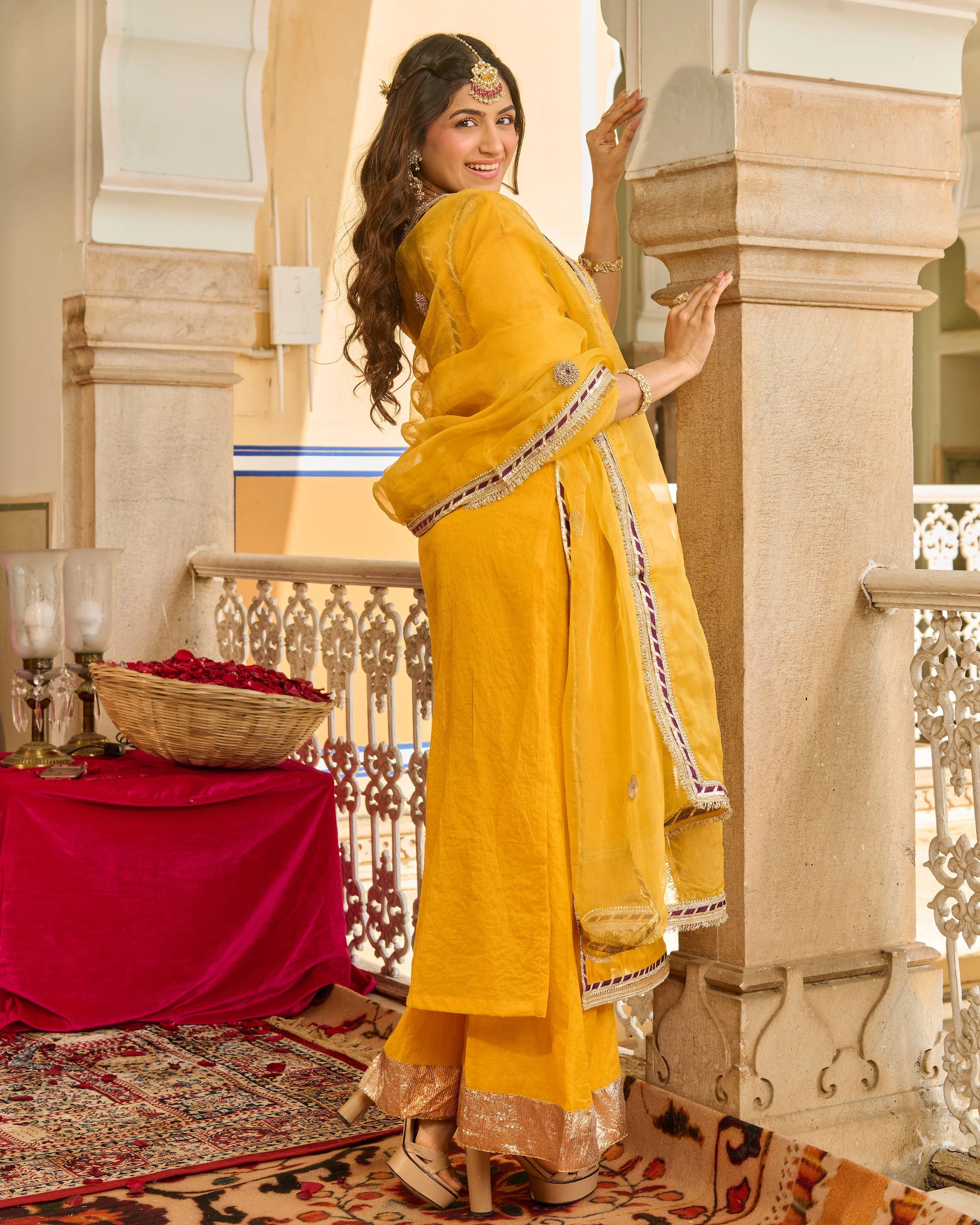 Zeal Mustard Solid Chanderi Suit Set - Image 5