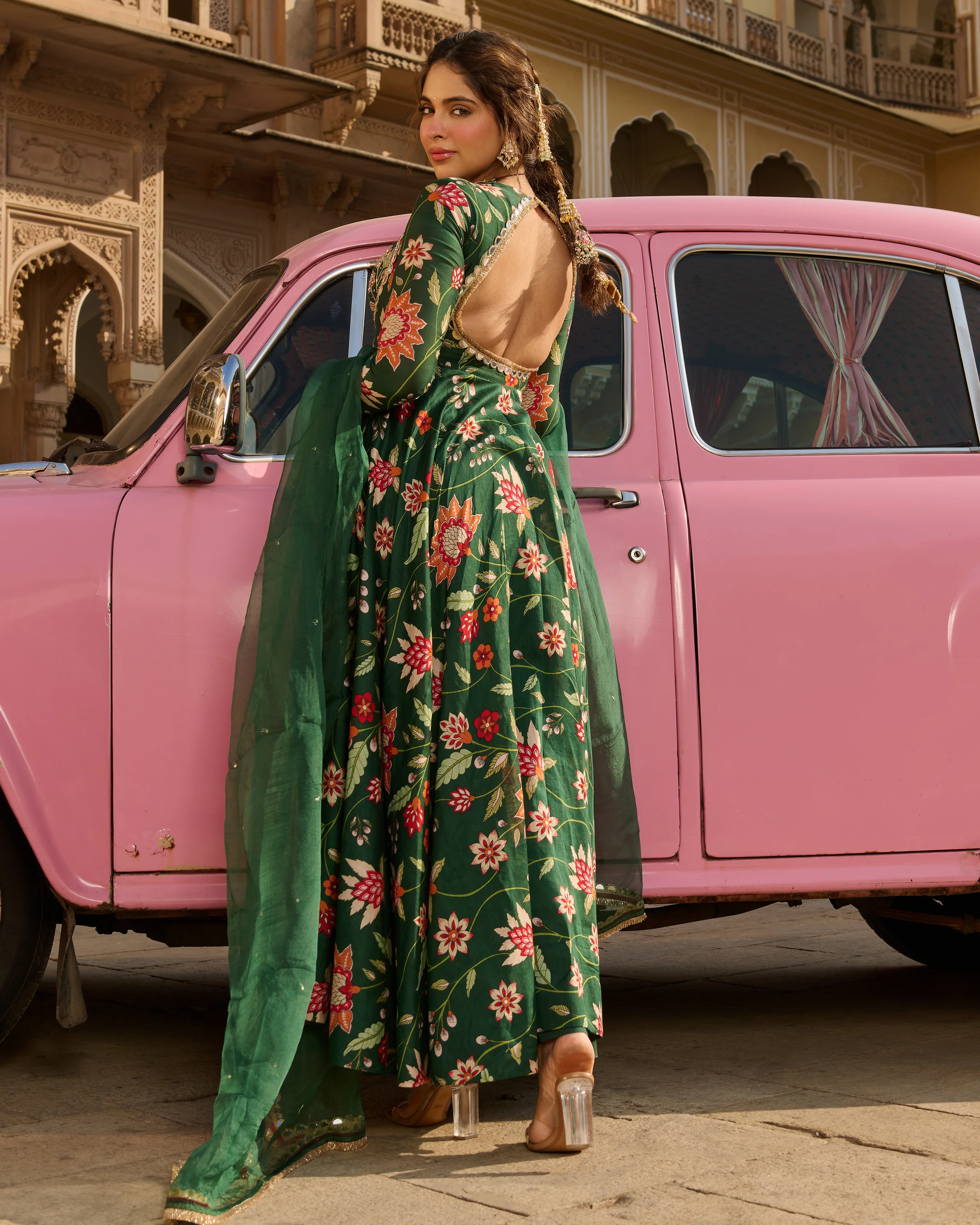 Zehra Green Printed Chanderi Suit Set - Image 10