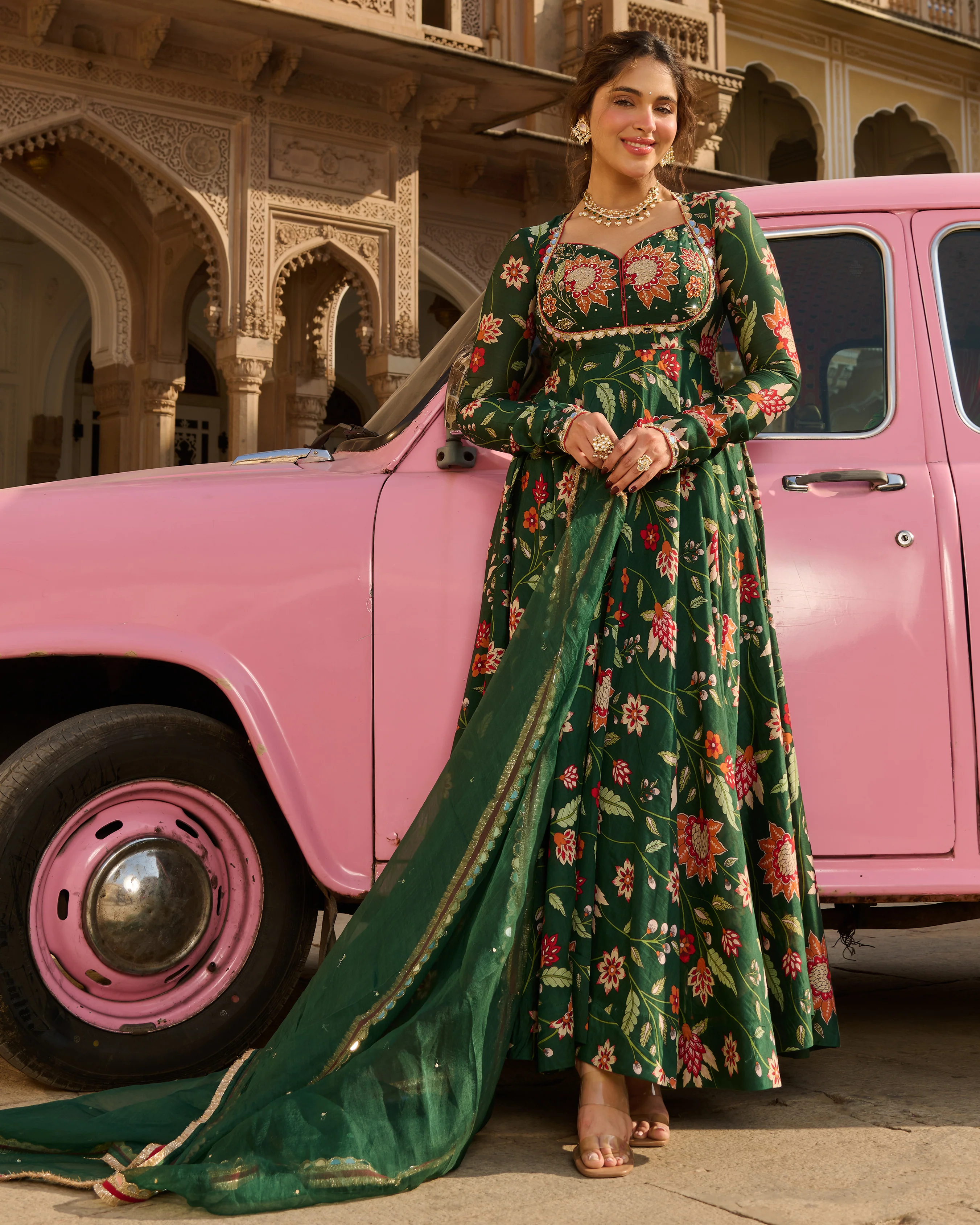 Zehra Green Printed Chanderi Suit Set - Image 5