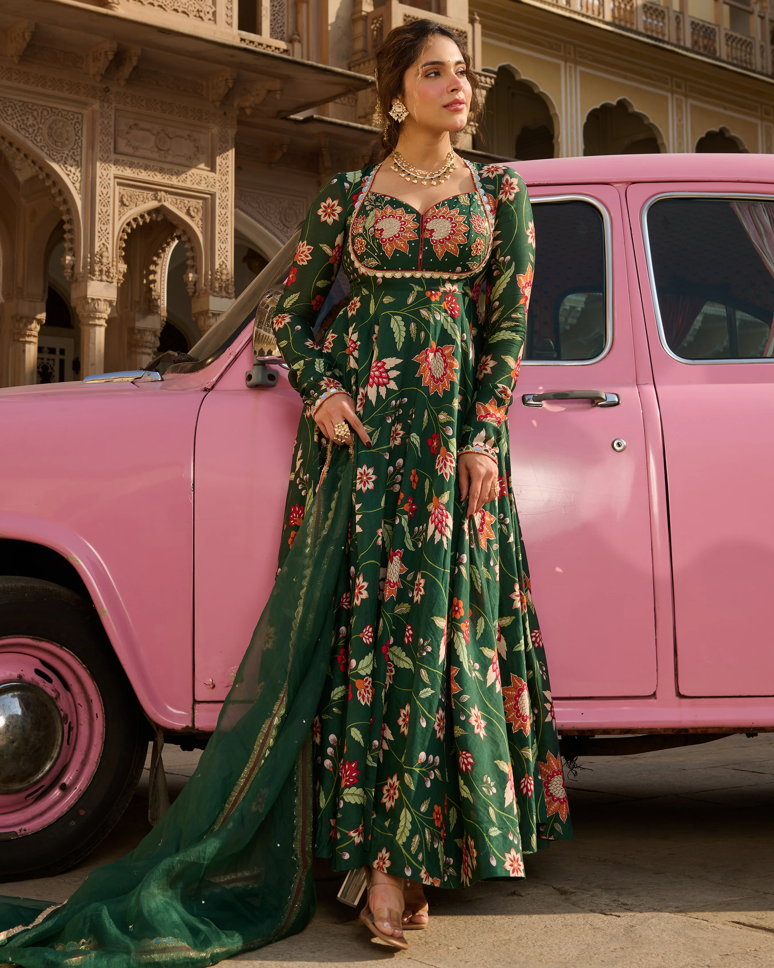 Zehra Green Printed Chanderi Suit Set - Image 6