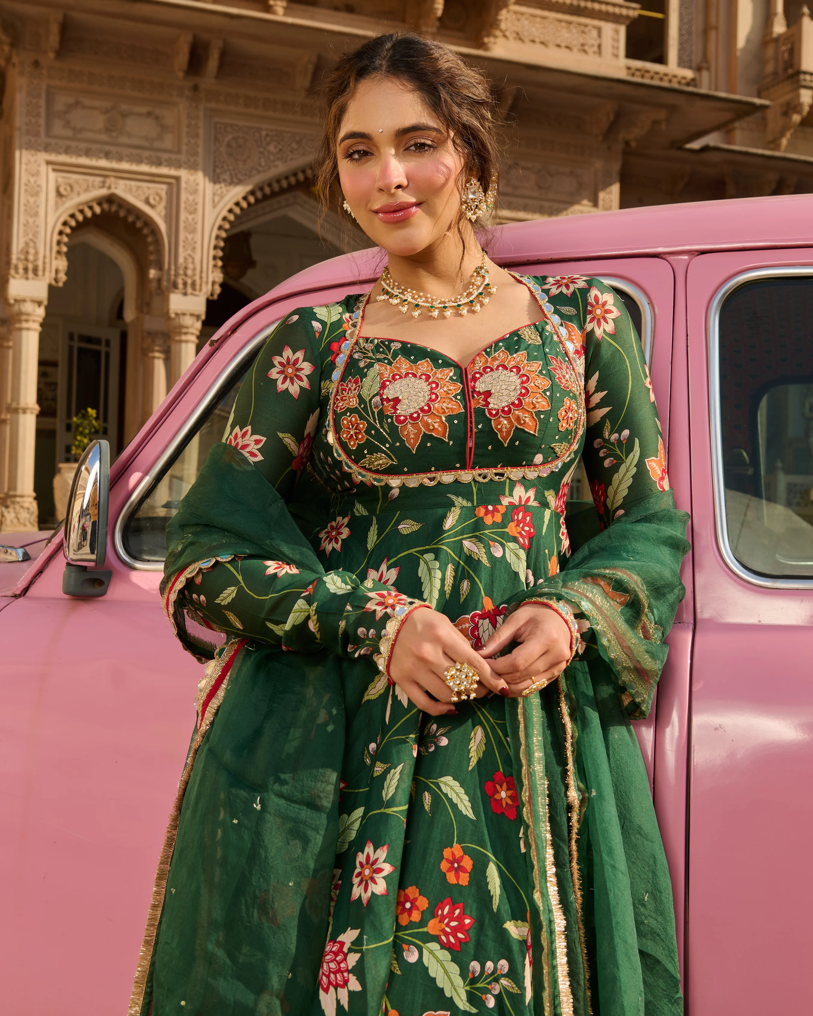 Zehra Green Printed Chanderi Suit Set - Image 7