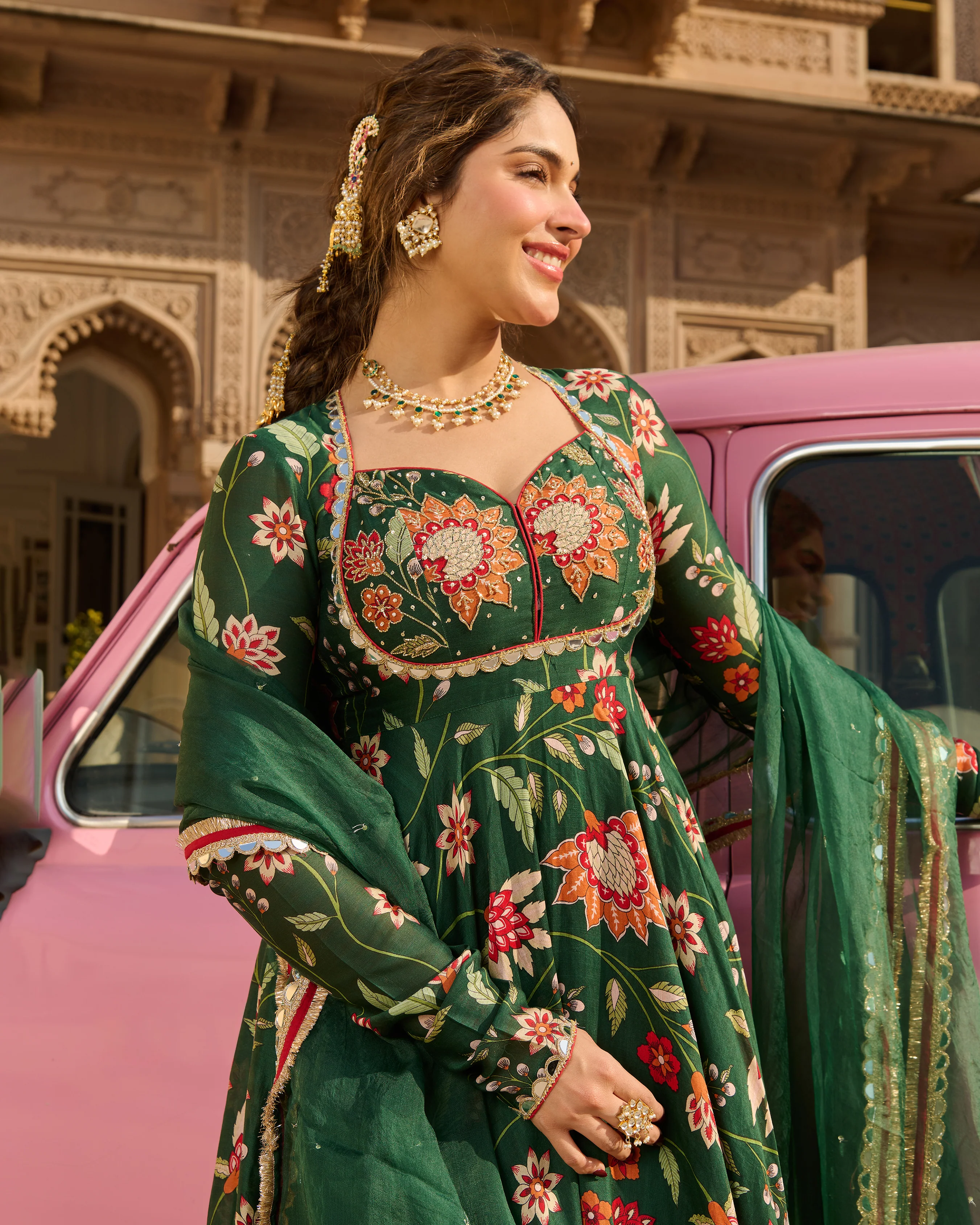 Zehra Green Printed Chanderi Suit Set - Image 8