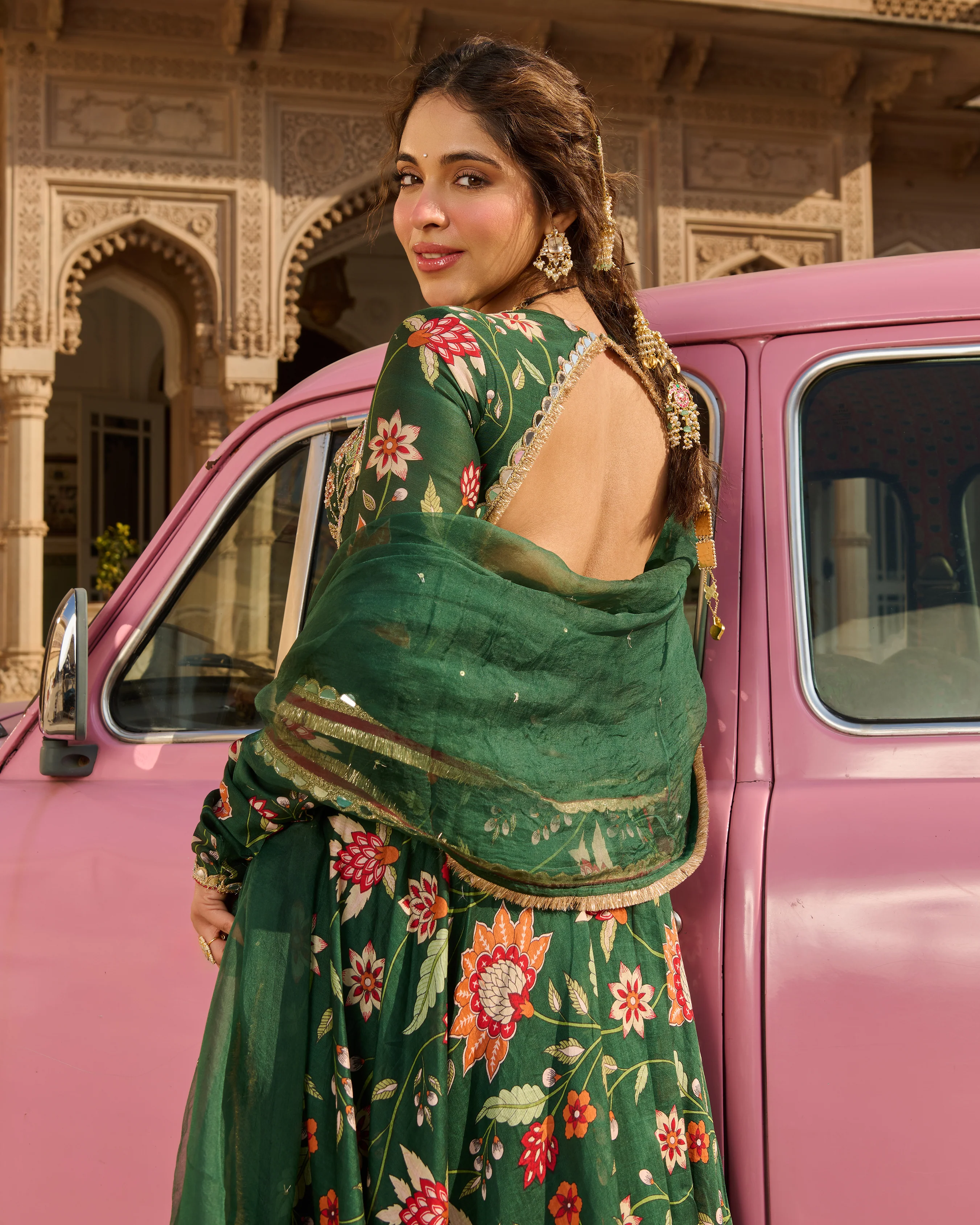 Zehra Green Printed Chanderi Suit Set - Image 9