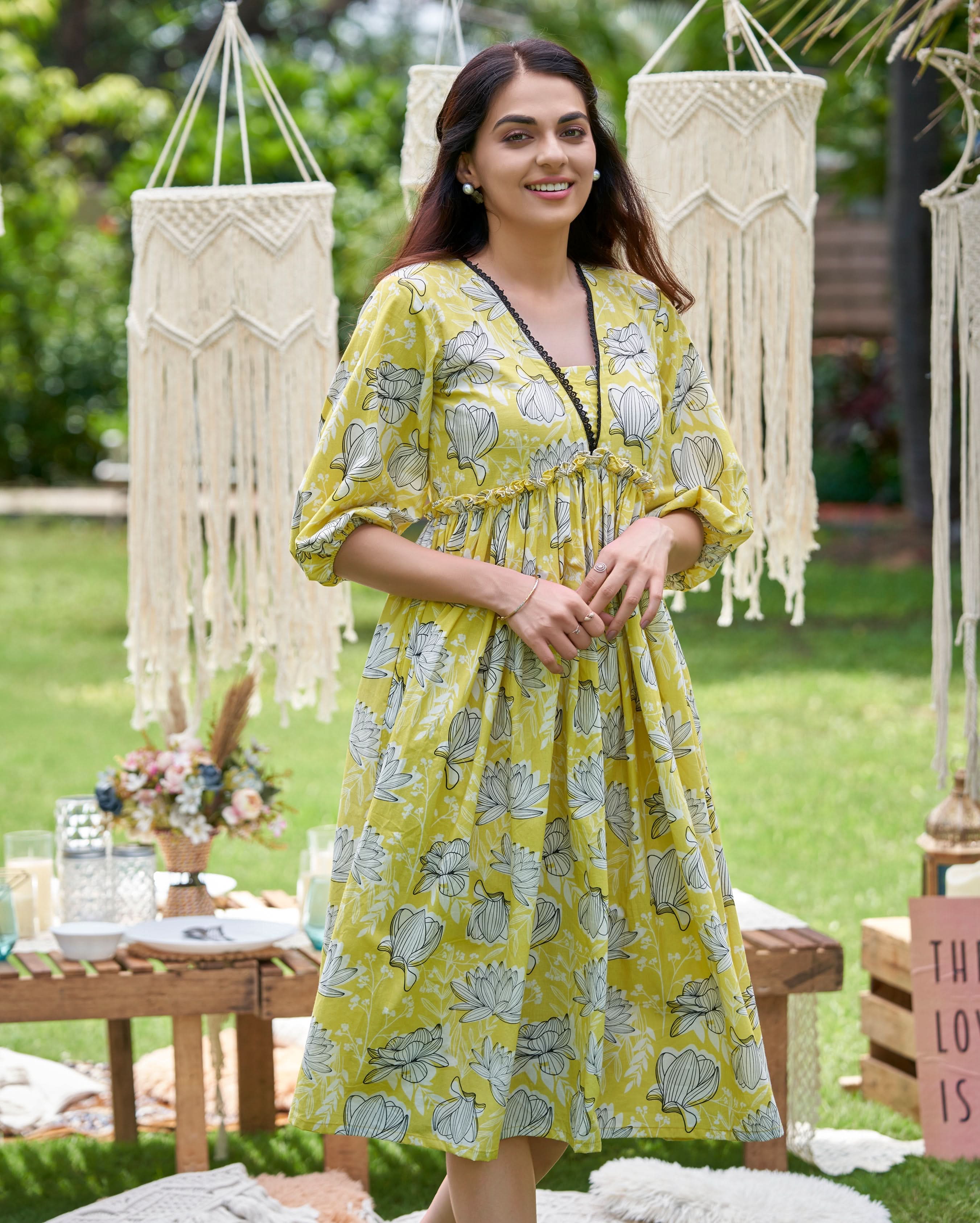 Zenith Yellow Printed Cotton Dress - Image 2
