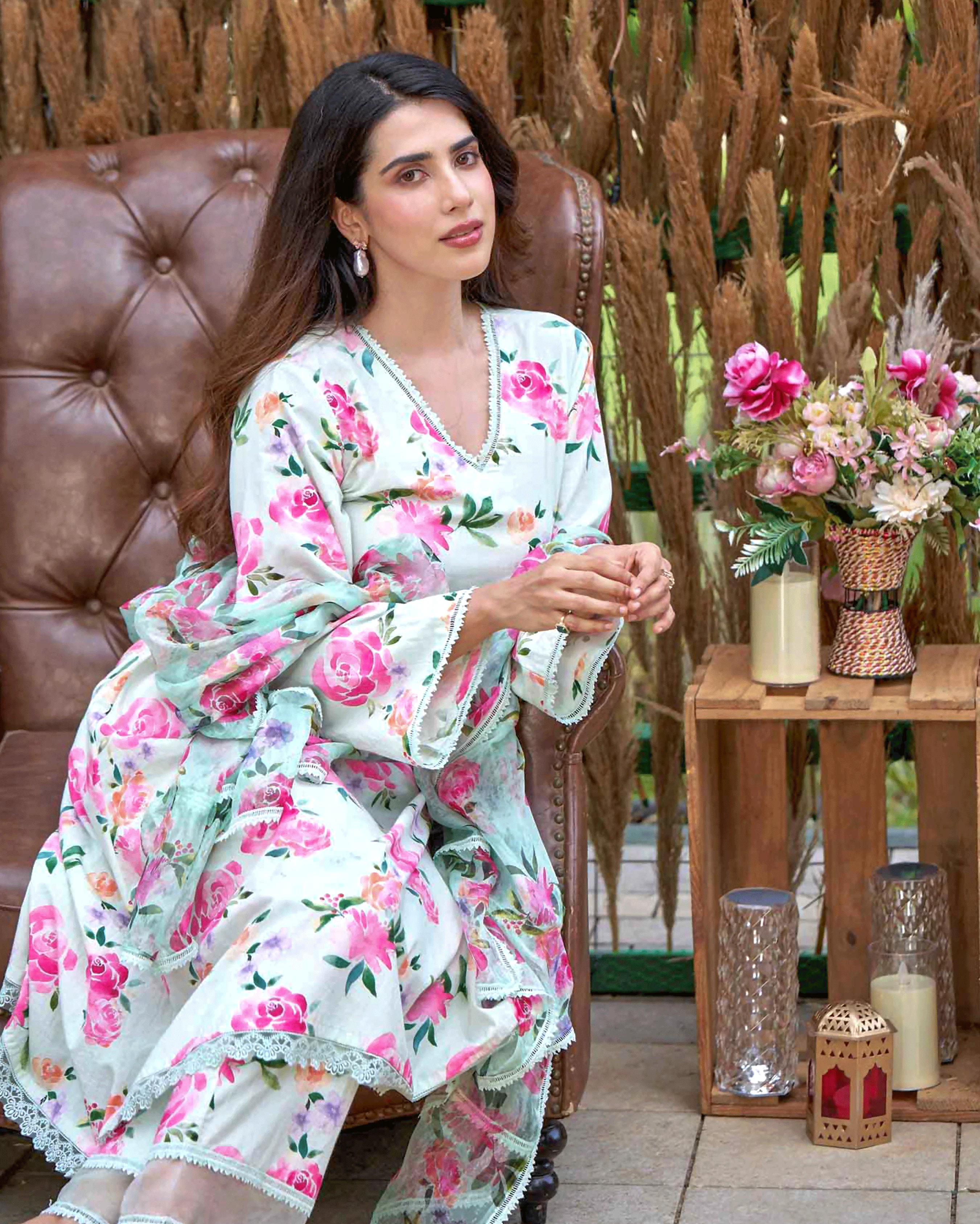 Zinnia Green Printed Cotton Suit Set - Image 4